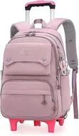 Plecaki szkolne i tornistry - Jednolity kolor Dziewczęcy plecak na kółkach Tornister szkolny Wózek dla uczniów szkoły podstawowej Daypack Outdoor Travel Bag Fioletowy 6 Wheels - miniaturka - grafika 1