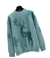 Swetry damskie - Sweter Świąteczny Renifer : Kolor - Niebieski - miniaturka - grafika 1