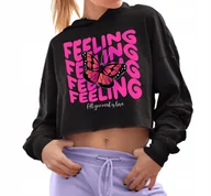 Zestawy upominkowe - CZARNA BLUZA Damska Cropped Z Kapturem ALL YOU NEED IS LOVE Ciekawe Wz - S - miniaturka - grafika 1