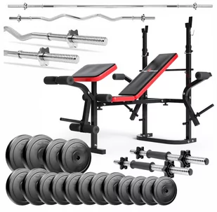 Zestaw Do Ćwiczeń 96Kg Z Ławką Treningową Ph 2132, Sztangą / Gryfem Prostym 180 Cm, Gryfem 120 Cm Łamanym, Nakładem Talerzy 60 Kg I Hantlami - Ławki treningowe - miniaturka - grafika 1