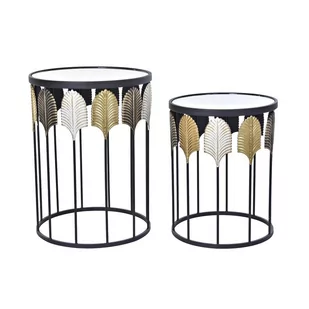 Emaga Komplet 2 Stolików DKD Home Decor Lustro Czarny Metal Wielokolorowy Nowoczesny Liść roślin (46 x 46 x 61 cm) (2 pcs) - Ławy i stoliki kawowe - miniaturka - grafika 1