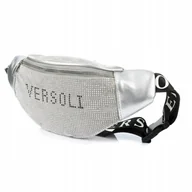 Nerki - Nerka Saszetka Damska TOREBKA DUŻA Pojemna z Paskiem Kryształki Srebrna - miniaturka - grafika 1