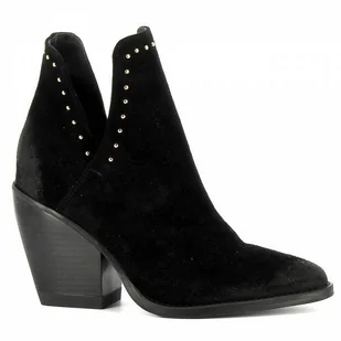 Czarne zamszowe botki damskie zdobione ćwiekami CARINII - Carinii - Botki damskie - miniaturka - grafika 1