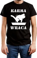 Koszulki męskie - T-SHIRT MĘSKI BUDDYZM KARMA KOT KOTY ŚMIESZNA KOSZULKA CZARNA R-M A452 - miniaturka - grafika 1