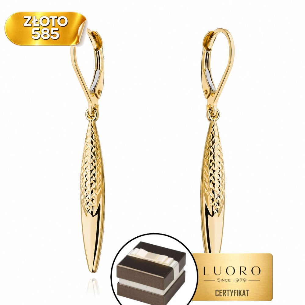 KOLCZYKI ZŁOTE 585 14K SOPLE DIAMENTOWANE ANGIELSKIE ZAPIĘCIE 4,3 CM