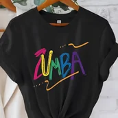 Bluzki damskie - TEMU Koszulka Damska ZUMBA z Nadrukiem Literowym – Kolorowa, Graficzna, Krótki Rękaw, Okrągły Dekolt, Luźny Fason, Pranie Maszynowe, Wszechsezonowa, - miniaturka - grafika 1