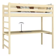Łóżka - Drewniane łóżko na antresoli z biurkiem N01 sosna bebarwna 120x200 - miniaturka - grafika 1