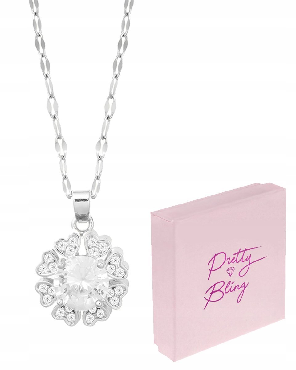 Naszyjnik damski obrotowy KWIATEK serca ANTYSTRESOWY cyrkonia stal 316L