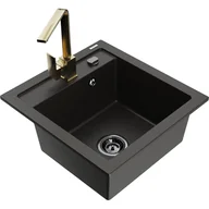 Zlewozmywaki z baterią - Mexen Vito zlewozmywak granitowy 1-komorowy z baterią kuchenną Rita, czarny/złoty metalik - miniaturka - grafika 1