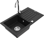 Zlewozmywaki z baterią - Mexen Pablo zlewozmywak granitowy 1-komorowy z ociekaczem i baterią kuchenną Telma, czarny - 6510-77-670200-00 - miniaturka - grafika 1