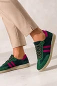 Sneakersy damskie - Zielone sneakersy skórzane damskie buty sportowe z fuksjowymi wstawkami sznurowane PRODUKT POLSKI Casu N1068-41 - miniaturka - grafika 1
