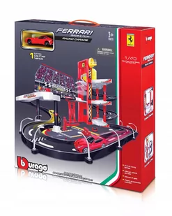 Bburago Garaż Racing Garage 18 30197 + samochodzik - Tory, garaże, parkingi - miniaturka - grafika 1