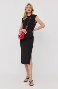 Karl Lagerfeld Lagerfeld Lagerfeld sukienka bawełniana kolor czarny midi prosta - Sukienki - miniaturka - grafika 1