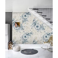 Tapety - Flizelina tapeta Niebiesko beżowe kwiaty 254x184cm - miniaturka - grafika 1