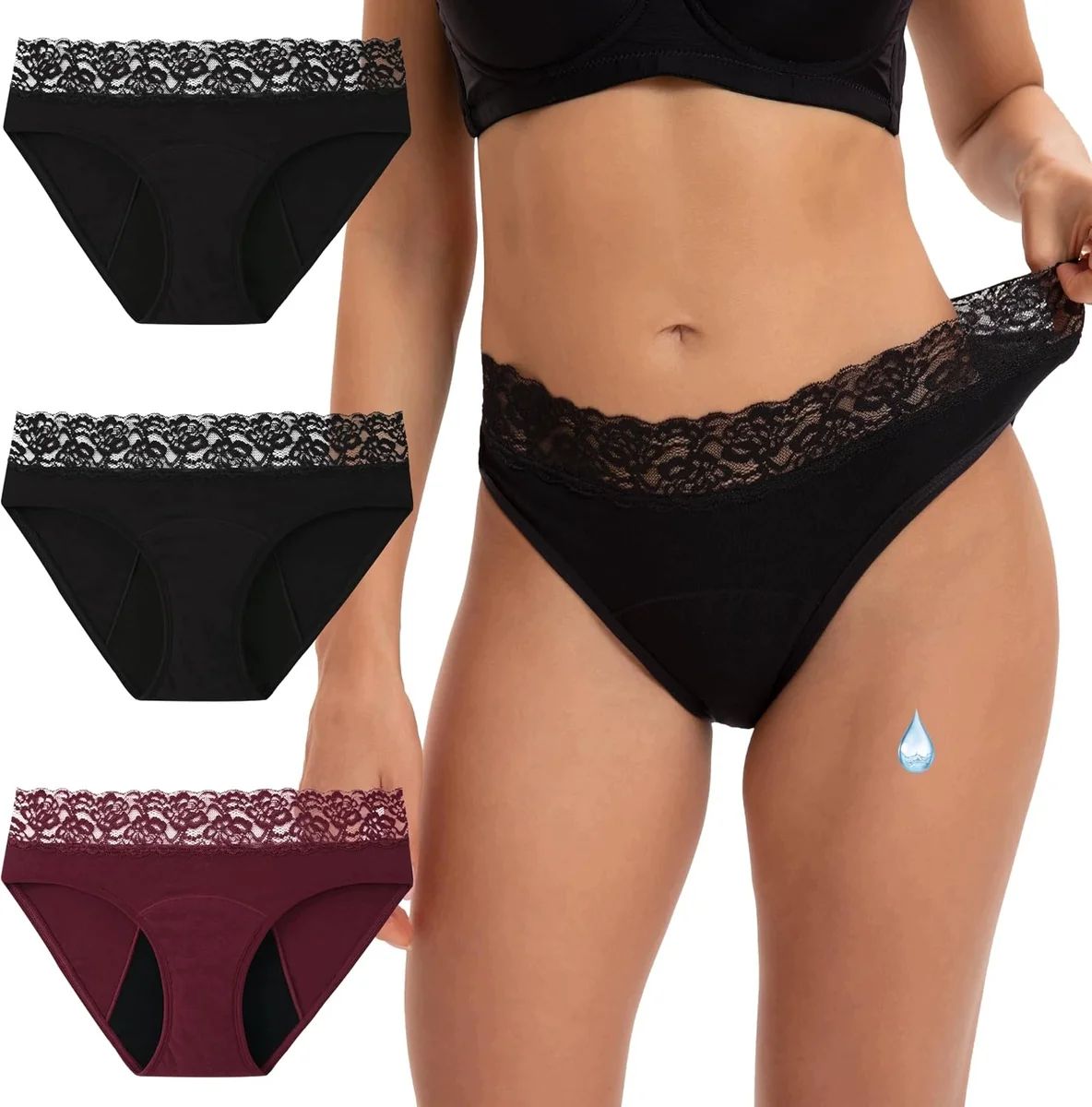 Majtki menstruacyjne INNERSY rozmiar M 2 szt. czarne i ciemnoczerwone