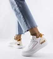 Botki damskie - Białe sneakersy z beżowymi wstawkami Margarita-37 - miniaturka - grafika 1