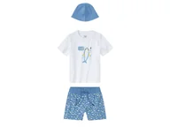 Koszulki dla chłopców - lupilu® Komplet chłopięcy (koszulka + spodenki + czapka) (110/116, Biały-niebieski) - miniaturka - grafika 1