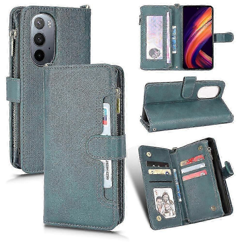 Motorola Edge 30 Pro Case Magnetyczny pokrowiec na portfel z uchwytem na karty i zamkiem błyskawicznym Flip PU Leather Zielony A