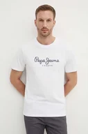 Koszulki męskie - Pepe Jeans t-shirt bawełniany ABEL męski kolor biały z nadrukiem PM509428 - miniaturka - grafika 1