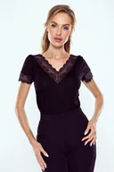 Bluzki damskie - Eldar Akira krótki rękaw V dekolt czarna S - miniaturka - grafika 1