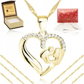 Naszyjniki - Złoty Naszyjnik Serduszko Z Cyrkoniami Matka Z Dzieckiem 925+Grawer Gratis - miniaturka - grafika 1