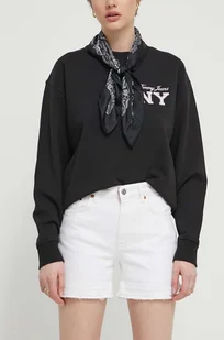 Superdry szorty jeansowe damskie kolor biały gładkie medium waist - Spodenki damskie - miniaturka - grafika 1