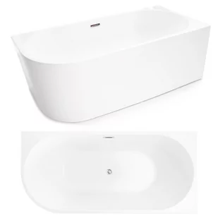 Wanna wolnostojąca przyścienna NAROŻNA PULA PRAWA 170 x 80 cm biała system przelewowy - Wanny - miniaturka - grafika 1