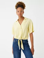 Koszulki i topy damskie - Koton Damska koszulka z krótkim rękawem Crop Oversized Tie Detail, Żółty (156), 40 - miniaturka - grafika 1
