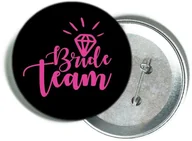 Wieczór panieński i kawalerski - Przypinka czarna z różowym napisem Bride Team i diamentem - miniaturka - grafika 1