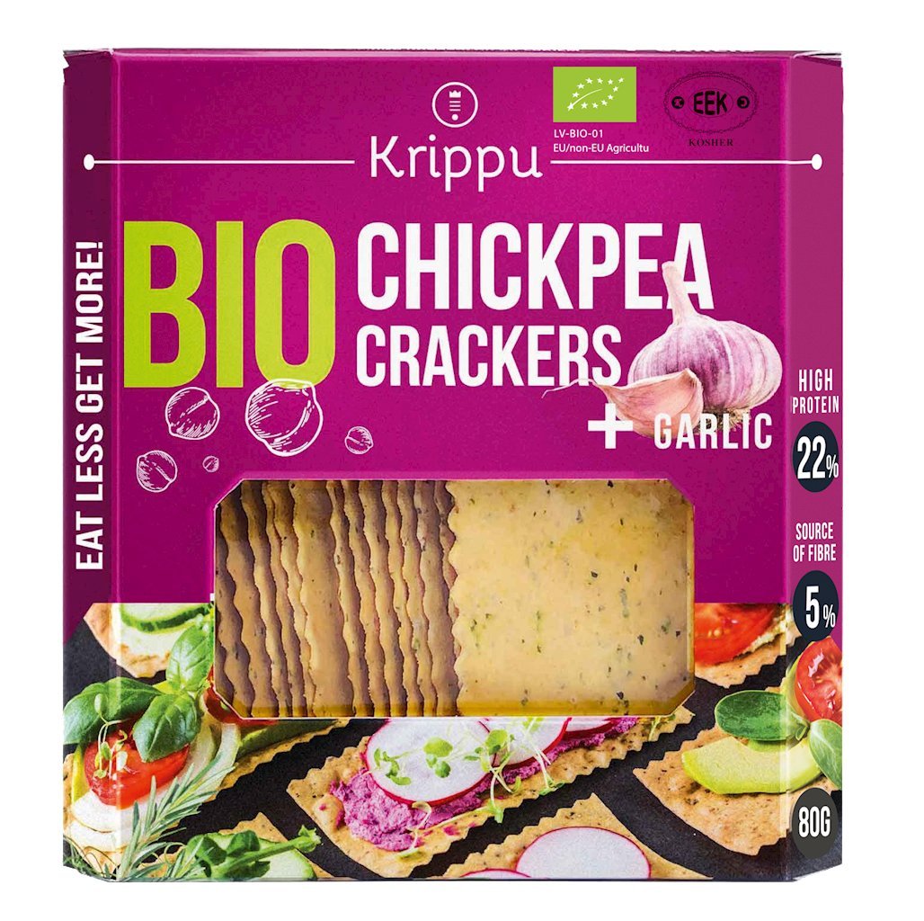 Krippu Krakersy proteinowe z ciecierzycy z czosnkiem 80 g Bio - żywność