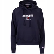 Bluzy damskie - TOMMY HILFIGER BLUZA DAMSKA Z KAPTUREM TJW RLX ARCHIVE HOODIE GRANATOWA S - miniaturka - grafika 1