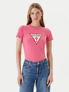 Guess Jeans T-Shirt W4YI04 J1314 Różowy Slim Fit - Koszulki i topy damskie - miniaturka - grafika 1