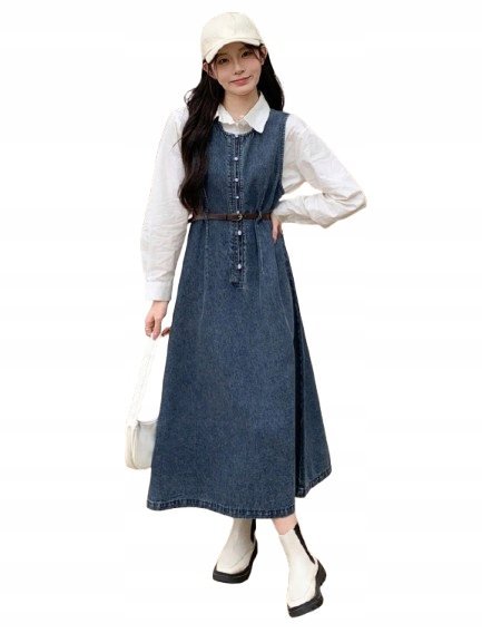 SHEIN JEANSOWA SUKIENKA NA GUZIKI MIDI CASUAL XL 1EE