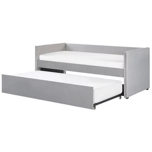 Beliani Łóżko wysuwane welurowe 90 x 200 cm jasnoszare TROYES - Łóżka - miniaturka - grafika 1