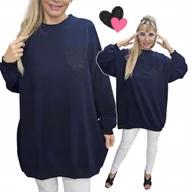 Bluzki damskie - BAWEŁNIANA BLUZA SERCE cyrkonie luźna tunika duży rozmiar 50 52 5XL 3179 - miniaturka - grafika 1