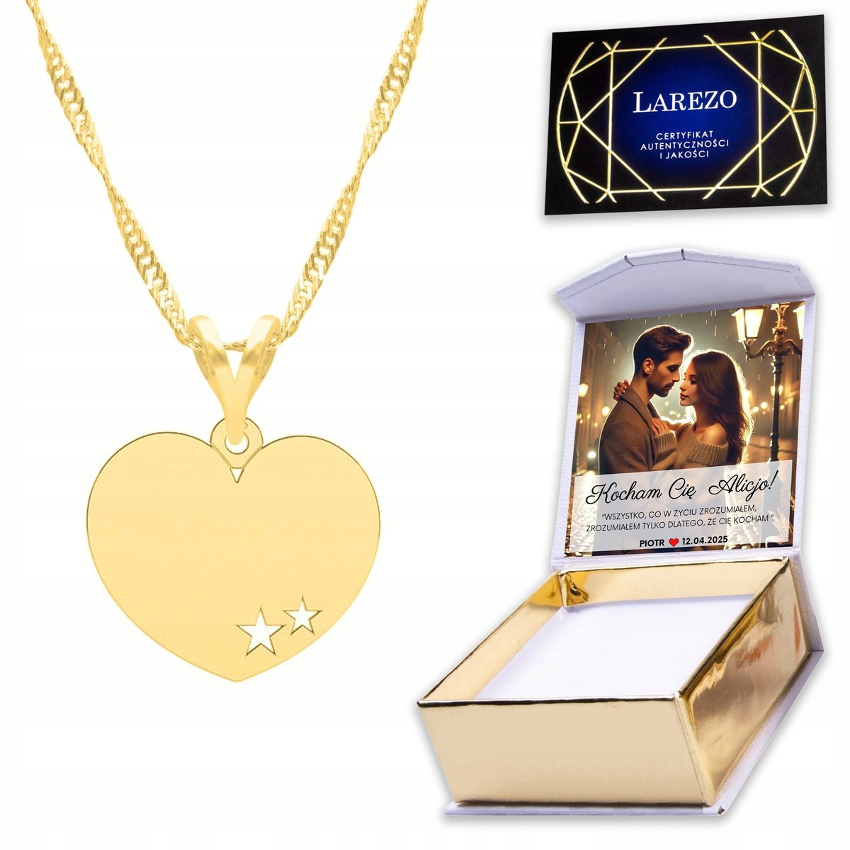 Złoty Naszyjnik 925 z Sercem Heart Serduszko Serce Heart Serce Love NADRUK