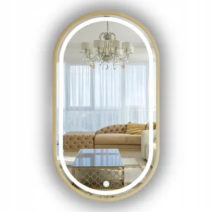 LUSTRO LED W ZŁOTEJ RAMIE ŁAZIENKOWE OWALNE 125x60 CM + Włącznik - Lustra - miniaturka - grafika 1