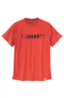 Koszulki sportowe męskie - Koszulka męska T-shirt Carhartt Force Midweight Block Logo Cherry Tomato - grafika 1