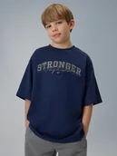 Koszulki dla chłopców - 4F T-shirt loose z nadrukiem chłopięcy - granatowy 158/164 (12-14 lat) - miniaturka - grafika 1