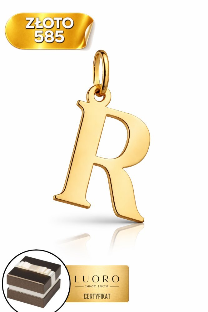 ZAWIESZKA ZŁOTA 585 14K LITERKA R DUŻA 24 MM ŻÓŁTE ZŁOTO ELEGANCKA
