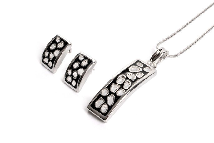 Komplet Czarno Srebny Ażurowy Klasyczny