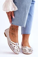 Baleriny - Damskie Skórzane Baleriny Maciejka 01358-22 Beżowo-Złote-39 - miniaturka - grafika 1