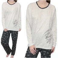 Piżamy damskie - Piżama damska bawełniana z długim rękawem szary motyle Believe XL - miniaturka - grafika 1