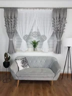 Firany - Zestaw dekoracyjny , firanka gotowa z zawieszkami- jasnoszary - miniaturka - grafika 1