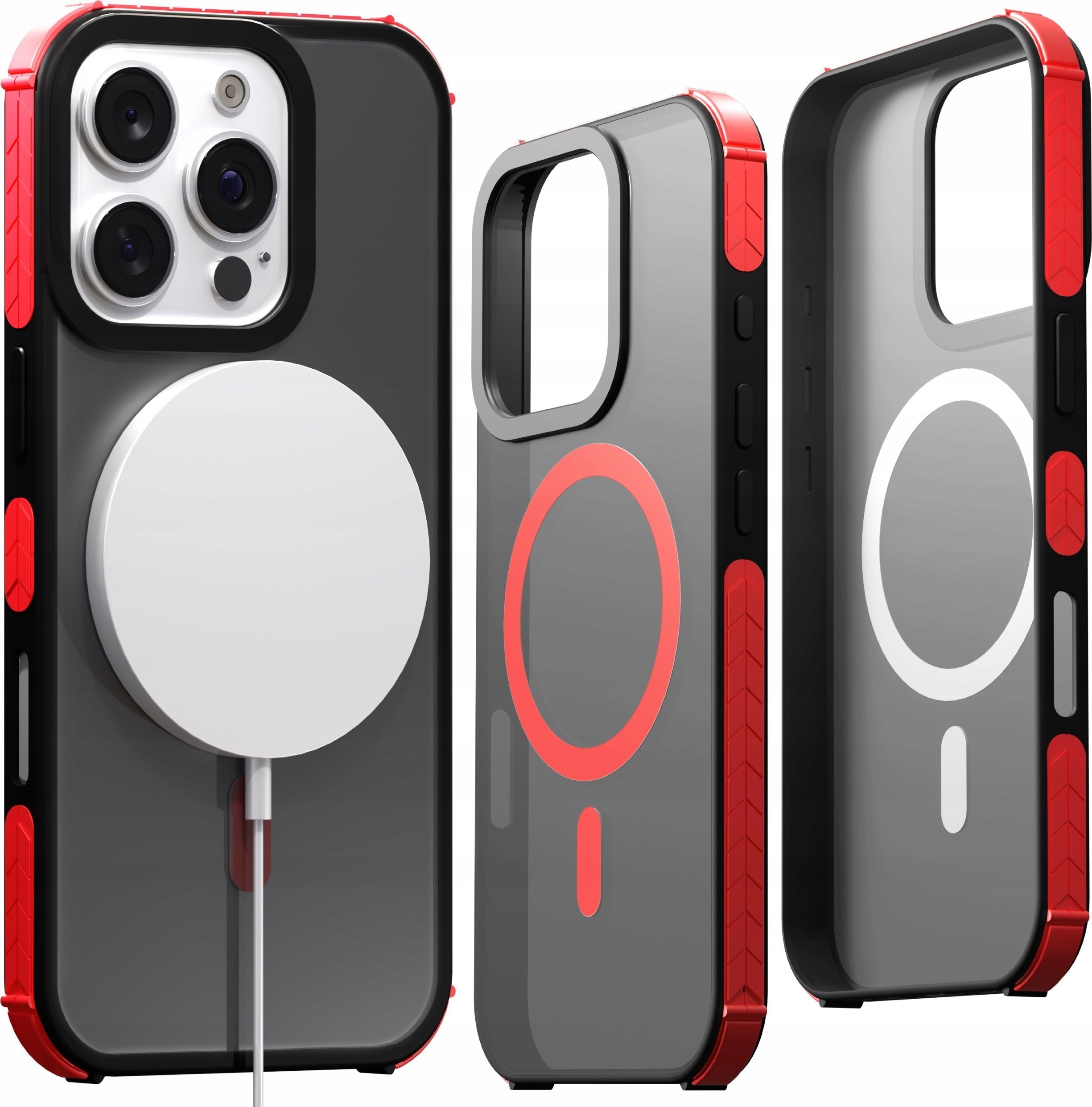 Etui Pancerne do iPhone 16 Pro Bumper, Czerwona Ramka, Magsafe, Matowe