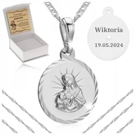 Biżuteria dla dzieci - SREBRNY ŁAŃCUSZEK + MEDALIK MATKA BOSKA PR. 925 KOMUNIA GRAWER BIERZMOWANIE - miniaturka - grafika 1