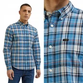 Koszule męskie - Lee BUTTON DOWN Ecru BŁĘKITNA KOSZULA W KRATĘ REGULAR FIT M - miniaturka - grafika 1