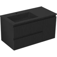 Szafki łazienkowe - Mexen Rivel szafka łazienkowa 90 cm z umywalką Otis lewą, 2S, 1D, ryflowana, czarna mat - 91A23-09047-3-BBFFF71-W18L71 - miniaturka - grafika 1