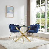 Stoły - Okrągły stół do jadalni dla 2 osób ze szkła hartowanego i złoconego metalu - Przezroczysty - COSIMA - miniaturka - grafika 1