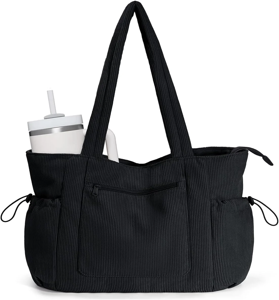 ECOHUB Cord Shopper damska torba czarna z zamkiem, kieszeń na laptopa